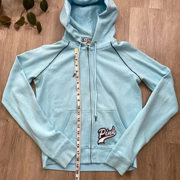 Vintage Y2K 00’s 08’ PINK Victoria's Secret Light Blue Peace Sign Zip Up Hoodie - Picture 3 of 16